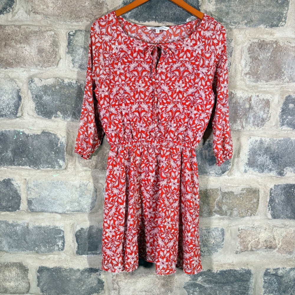Cupcakes & Cashmere Red Floral Mini Dress Keyhole Tie Women's Small Cottagecore